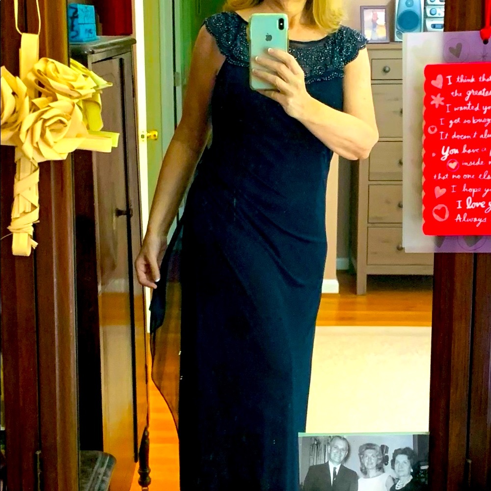 MSK Navy formal long beaded dress with purse. Size 12.  Worn one time.